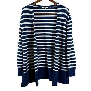 Madewell Women's Cardigan Blue Stripes Merino Wool‎ Blend Open Sweater Size M